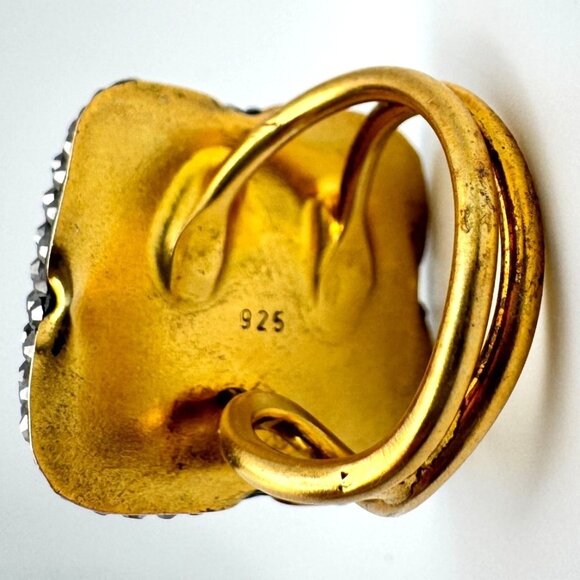 Turquoise Hematite Crystal 925 Silver Vermeil Statement Ring Size 7 Adjustable - Picture 10 of 11